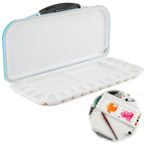 18-Well Leakproof Watercolour Palette, Blue Folding Peel-Off Palette with Two Additional Spacious Mixing Areas Airtight Watercolor Palettes With Lid for Watercolor, Gouache, Acrylic Paint
