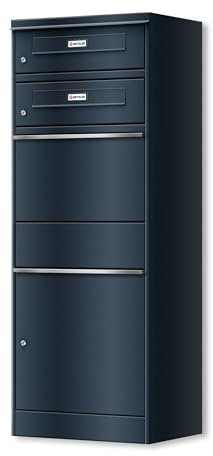 Metzler® Paketbox freistehend mit 2 Briefkästen und abschließbarem Paketfach RAL 7016 anthrazitgrau wetterfest, rostfrei, einfache Montage, Namensschild flexibel, ideal für Mehrfamilienhäuser