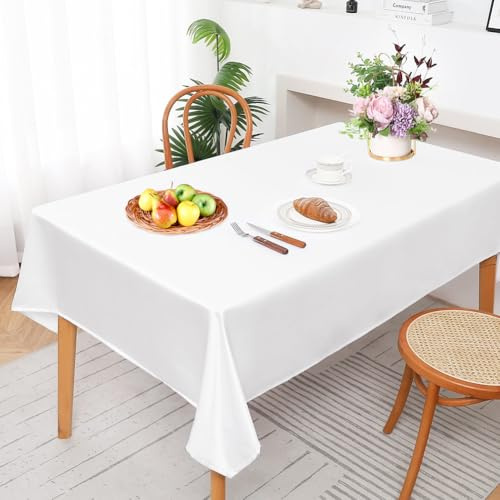 DASIAUTOEM Tischdecke Abwaschbar, Tischdecke Weiß, Rechteckig 150X300CM Tischtuch Wasserabweisend Tafeldecke Abwischbare aus Polyester für Hochzeit, Party, Weihnachten, Kindergeburtstag