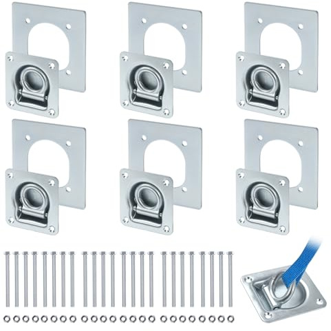 DTLLCZP 6x d'arrimage pour remorque avec plaques de renfort & vis, anneaux de levage galvanisés à capacité de charge 800kg Robustes pour la sécurisation de cargaison, remorques de voiture et planchers