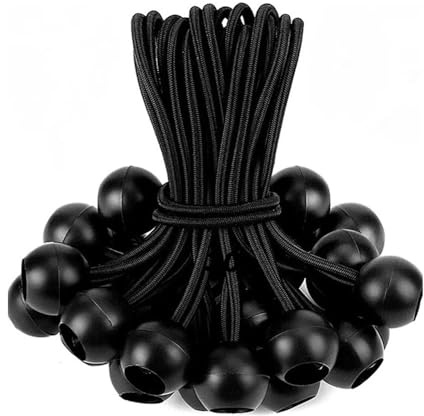 Bungee Cord with Balls, 30PCS 15cm Black Bungee Ball Cords, Tarpaulin Bungee Balls & Elastic Bungee Cord for Outdoor Camping Tents Cargo Banner Pavilions Holder Flag Poles