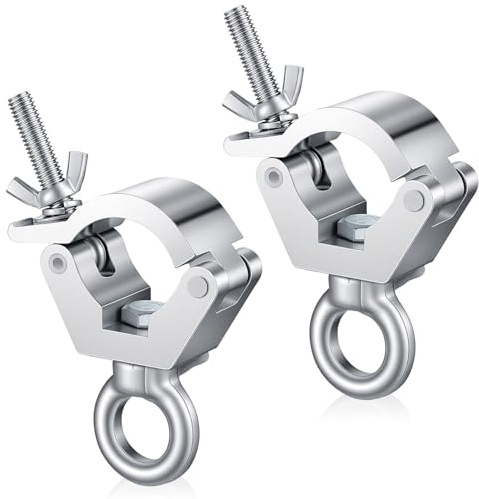 Pelopy 2 Pcs 1.25 Truss Clamp with Eye Bolt for 32-35mm Truss Tube, Silver | Aluminum Stage Light Pipe Clamps, Heavy Duty 165 Lbs Load Capacity for LED Video Wall, LED Screen Display & Lighting Mounting