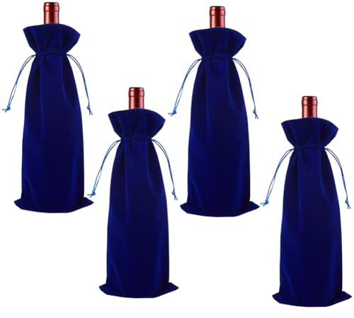 Beebeecraft 4Pcs 14.8x6in Velvet Wine Bottle Gift Bags Drawstring Champagne Pouches Reusable Congrats Gift Favor Wrapping Bags for Birthday Dinner Wedding Party