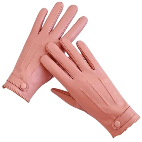 YISENJEE Handschuhe Damen Leder Damen Herbst/Winter Touchscreen Buntes Pu-Leder Verdicktes Warmes Material Für Radfahren Und Autofahren - Rosa - Schleife