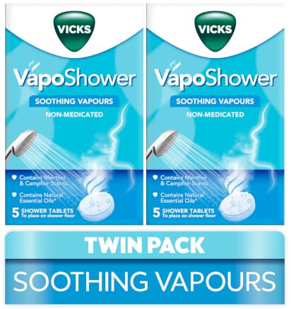 VICKS Vapo Shower - Shower Tablets With Soothing Vapors – Infused With Menthol and Camphor Scents– Contains Natural Essential Oils: Eucalyptus, Nutmeg and Cedar Leaf – Non Medicated Vapors - 5 Tablets