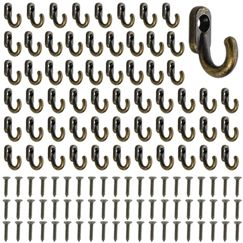 60Pcs Vintage Bronze Wall Hooks, Heavy-Duty Screw In Hooks for Secure