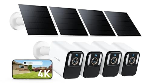 Anona Aurora 4K Solar Kamera Aussen, 8MP, Nacht, WLAN, 4er-Pack | WLAN Outdoor, 8MP, Farb-Nachtsicht, 24/7 Aufzeichnung, KI-Erkennung, Keine Abokosten