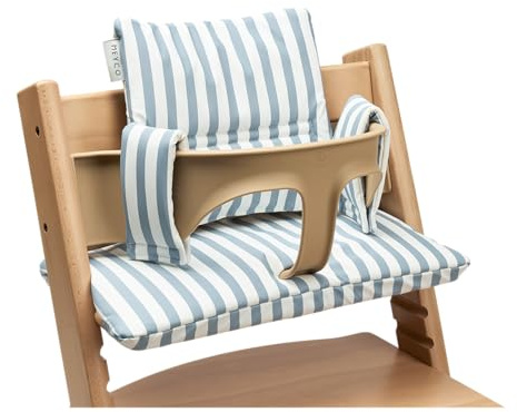 Meyco Baby Sitzverkleinerer Hochstuhl - BPA & PVC-frei - wasserfestes PU-Sitzkissen - leicht zu reinigen - Sitzauflage für div. Marken wie Stokke, Hauck etc. - Fat Stripe Jeans Blue