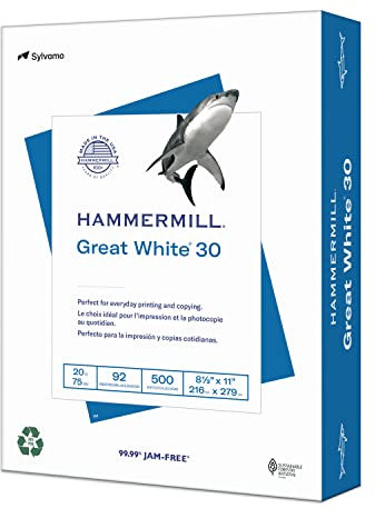 Hammermill Great White 86710 Recycling-Druckpapier, 92 hell, 9,1 kg, 8,5 x 11, Weiß, 500 Blatt/Ries, 5 Ries/Karton
