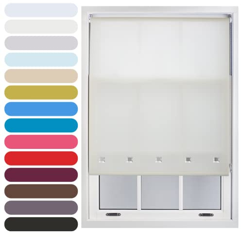 FURNISHED Square Eyelet Light Filtering Polyester Daylight Kitchen Blinds Trimmable Window Blind, Cream, 120W x 165H cm