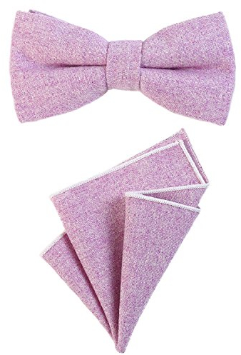 DonDon Herren Fliege 12 x 6 cm gebunden längenverstellbar und Einstecktuch 23 x 23 cm farblich passend aus Baumwolle fliederfarben