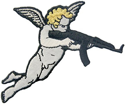 Aufnäher, bestickt, Design: Amor mit Gewehr, zum Aufbügeln oder Aufnähen