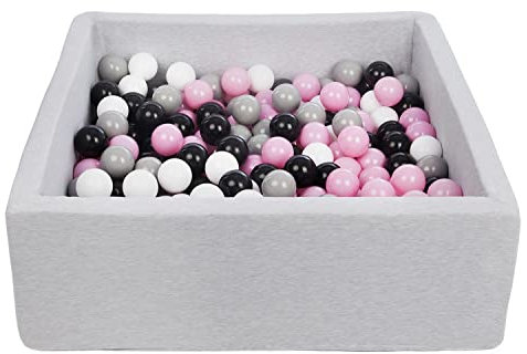 Velinda Bällebad Ballpool Kugelbad Bällchenbad Kinder-Pool mit 200 Bällen/90x90cm (Farbe der Bälle: schwarz,weiß, rosa,grau)