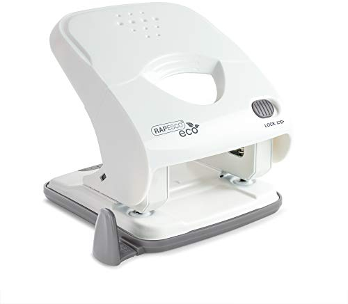 Rapesco 1526 ECO X5-40ps Perforadora de 2 Agujeros Menos Esfuerzo, Capacidad 40 Hojas, Blanco Mate