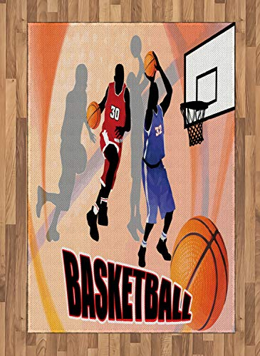 ABAKUHAUS Sport Teppich, Vintage Basketball Kunst, Deko-Teppich Digitaldruck, Färben mit langfristigen Halt, 120 x 180 cm, Orange Schwarz