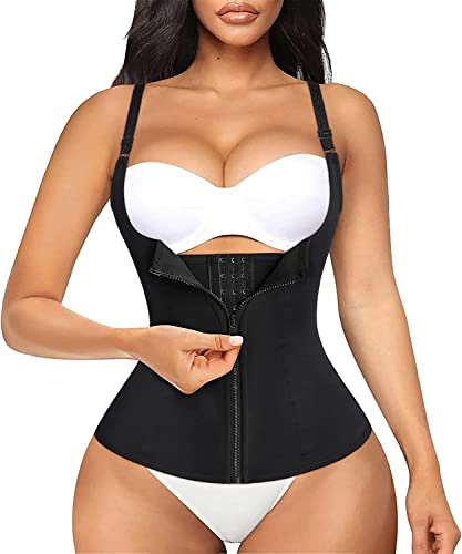 Bafully Damen stark formend Top Unterbrustkorsett Bauchweg Shaper figurformend Körperformer Unterbrust Mieder verstellbar Oberteil Body brustfrei Shapewear mit Reißverschluss, Schwarz, L