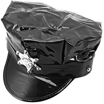 Amosfun Schwarze Polizeimütze für Damen und Herren, Polizeihut, Tanz, Unisex, Party, Cosplay, Kostüm-Zubehör (schwarz)