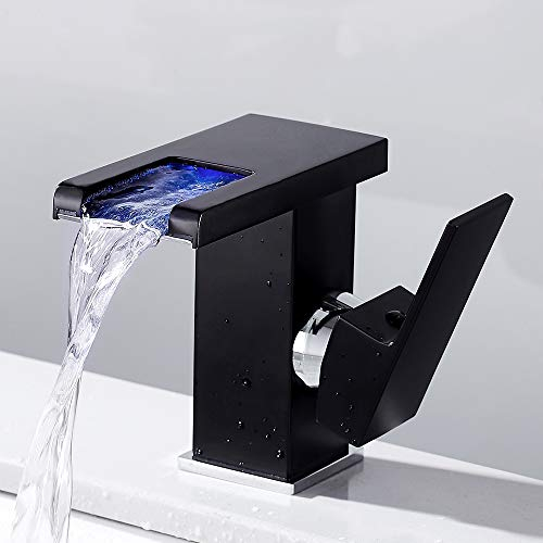 Robinet de salle de bain LED à cascade, noir