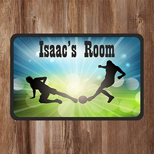 Precision Designs Silhouette Footballers Kids Bedroom Door Sign - Personalised, Acrylic, Sporty, White with Black Text