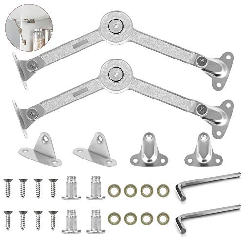 2 Pack Lid Support Stay, Adjustable Lid Supports Zinc Alloy Door Support Hinge Lift Up Stay Support Hinge Heavy Duty Flap Hinges for Cabinets Cupboard Furniture Door