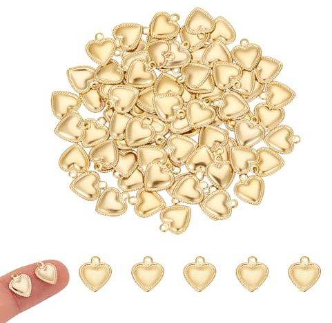 UNICRAFTALE Ca. 100 Stk Golden Puffy Heart Charms 304 Edelstahl Anhänger 1mm Small Hole Herz Anhänger Metall Valentinstag Charms Für DIY Halskette Armband Ohrring Schmuckherstellung 10x8x0.8mm