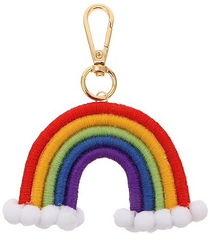 Amosfun Regenbogen Schlüsselbund Makramee Regenbogen Schlüsselring Tasche Charme für Mädchen Frauen Handtaschen Tragetasche Auto