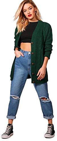 Red Olives New Women's Ladies Long Sleeve Button Top Chunky Aran Cable Knitted Grandad Cardigan UK 8-26