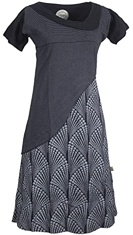 Vishes - Alternative Bekleidung - Damen Kurzarm Lagenlook Kleid Hippie Streifen Punkte Muster