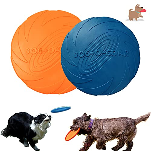 FANSEZQ Hunde Frisbee, Hund Scheibe, 2 Stück hundespielzeug Frisbee, Gummi Frisbee, für Land und Wasser, Outdoor-Sportarten, Gärten, Parks und Kinderspielzeug verwendet Wird (Blau+orange)