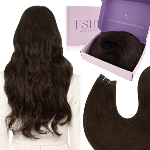Fshine Capelli Tessitura Extension 45cm 100g Capelli Cucite Extension Marrone Scuro Estensione Umani Matassa Brazilian Lisci Estensione Remy Weave Human Hair Matrimonio #2