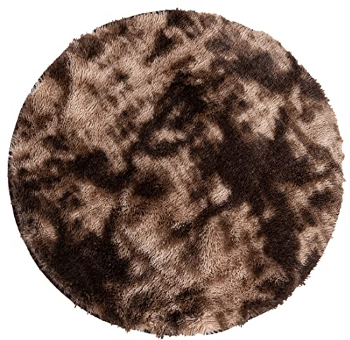 Carpeto Rugs Teppich Rund Hochflor Wohnzimmerteppich Langflor Bettvorleger - Teppiche für Wohnzimmer Schlafzimmer - Weicher Modern Einfarbig Flauschig Shaggy - rutschfest Braun 100 x 100 cm
