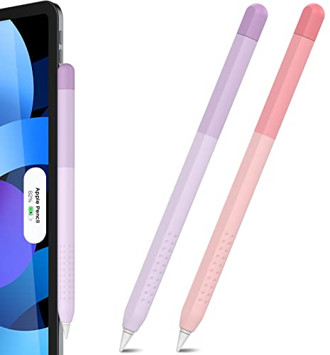 Delidigi Pencil Hülle Kompatibel mit Apple Pencil 2. Generation Hülle Case/Apple Pencil Pro(2024)/iPad Pro 11/12,9 Zoll, Farbverlauf Silikon Anti Rutsch Case Schutzhülle Zubehör (Rosa+Lavendel)