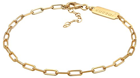 Kuzzoi Herren 3 mm Armband 925 Silber vergoldet Gliederarmband | poliert Gold Armkette mit Karabinerverschluss Länge 19 cm