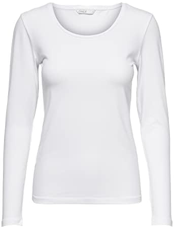 ONLY Longsleeve Damen-Shirt in Schwarz Oberteil aus 95% Baumwolle 5% Elasthan, atmungsaktives Basic Shirt zum Kombinieren