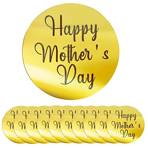Cupcake-Topper Happy Mother's Day, Acryl, rund, spiegelnd, graviert, Kuchendekoration, Cupcake-Dekorationen für Geburtstagsparty (Gold)