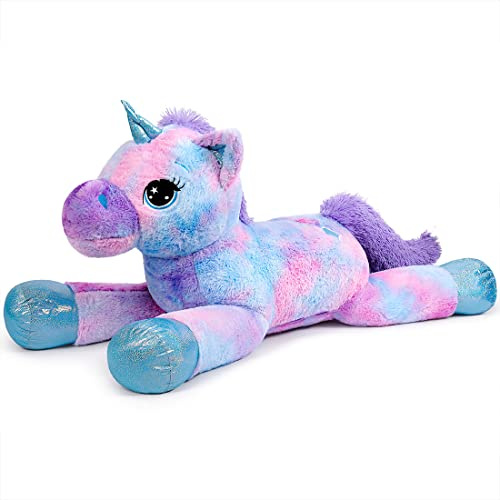 SNOWOLF Riesen Einhorn Plüsch Spielzeug - Großes Tier Kissen, Fluffy Mehrfarbiges Pferd, Geschenk für Kinder, Mädchen, Jungen (Blau, 110cm)