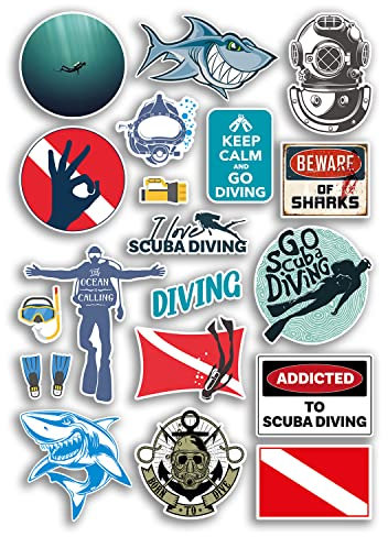 A4 Aufkleberbogen Tauchen Vinyl Aufkleber – Taucher Tauchen Ozean Vorsicht Hai Fisch Meer Hobby Reise Geschenk #78889