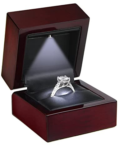 Allure – 1 Luxus-Box mit LED-Licht, elegante Diamant-Hülle, für einzigartigen Antrag, Verlobung oder Hochzeit, schwarzer Samt, Schmuck-Präsentationsbox, 1 Pack, Holz