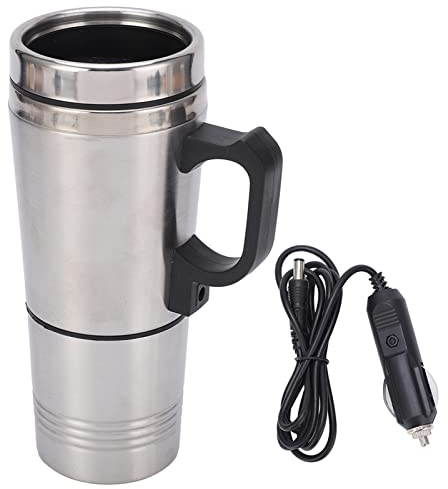 BOROCO elektrischer Autokessel, Edelstahl-Auto-elektrischer Wasserkocher Wasser Heizung Tasse für Heizung Wasser Kaffee Tee Milch 12V 350ML auf 150ML