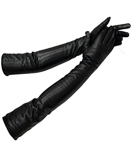 Damen Lange Handschuhe Mode Schaffell Echtleder Schwarz Handschuhe Damen Echte Fäustlinge Damen Dünn Gefüttert Stil Armabdeckungen 60cm 8