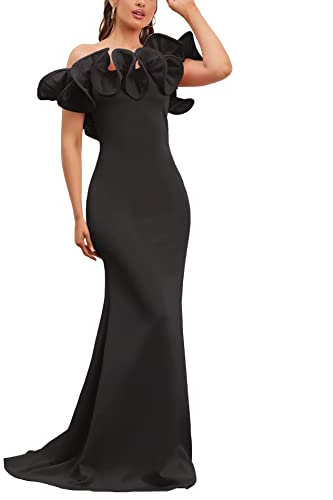 IWFEV Floor-Length Asymmetric Sleeveless Women's Dress Bodycon Folral Maxi Dress Mermaid Dress M Black