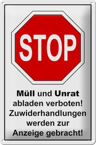 FEMER Blechschild Hinweis 20x30cm Stop Müll und Unrat verboten