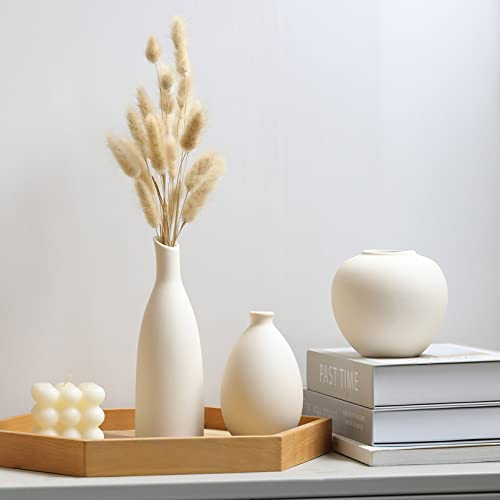 Cutfouwe Vase Beige Boho Vasen 3er-Set für Hasenschwanz Gras Pampasgras Getrocknete Blumen Modern Deko Vase aus Keramik Rustikale Bauernhaus Home Decor,Beige