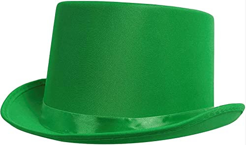 Grüner irischer Zylinderhut – grüner Satin-Zylinder mit passendem grünem Band – Herren Damen St. Patricks Day Irland Hut Party Kostüm Zubehör – 3 Stück