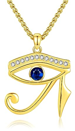DAYLINLOVE Auge des Horus Kette 925 Sterling Silber Auge des Ra Anhänger Halskette Ägyptische Halskette Schutz Schmuck Geschenke für Damen Männer Frauen (Gold)