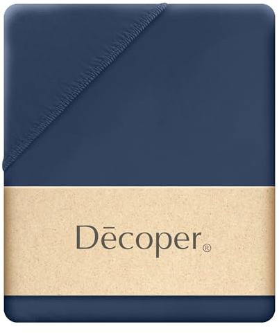 Decoper ® Mako-Feinjersey Spannbettlaken aus 100% Baumwolle | Atmungsaktiv & kuschelig weich | Oeko-Tex Zertifiziert | bis 25 cm Matratzenhöhe | 180-200 cm x 200 cm | Farbe Marine