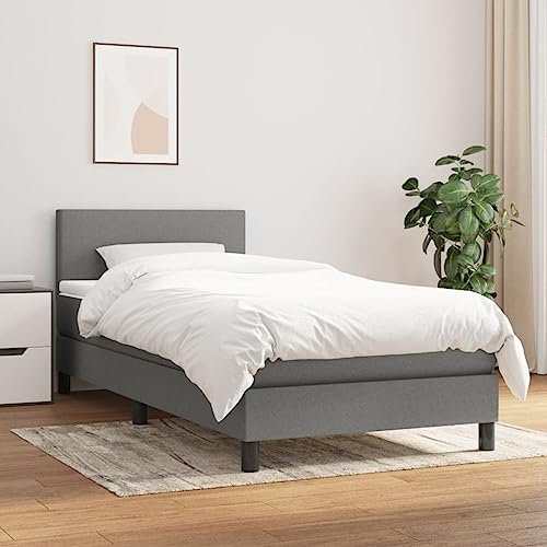 BaraSh Boxspringbett mit Matratze Dunkelgrau 100x200 cm Stoff Springbett Box Spring Bed Bett Mit Stauraum
