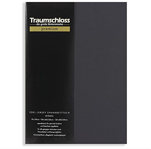 Traumschloss Edel-Jersey Spannbetttuch Topper | Mako Baumwolle mit Elasthan | Hautsympathisch, samtweich & angenehm zur Haut 90-120x200-220 anthrazit