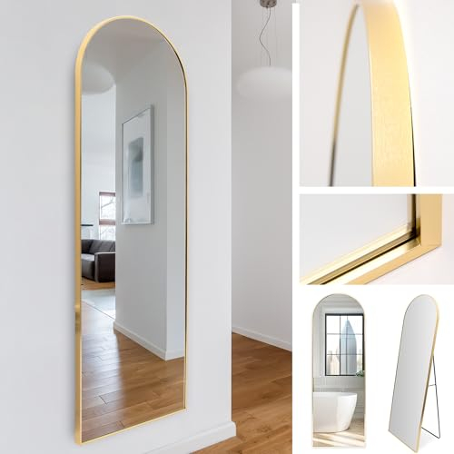 M MERCEO Ganzkörper Rundbogen Standspiegel 55x165, eingefasst im edlen goldenem Aluminium Rahmen - mit kristallklarer Spiegelung mit High-Definition-Glas - für Schlafzimmer, Bad, Flur, Wohnzimmer