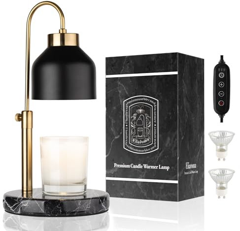 flysclean Candle Warmer Lamp with Timer & Dimmer, Marble Base, and Adjustable Height, Electric Dimmable Candle Melter for Scented Wax with 2 Bulbs, Compatible with Various Candle Size